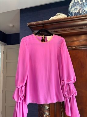 Roksanda Ilincic Hot Pink Silk Blouse with Voluminous Tiered Sleeves